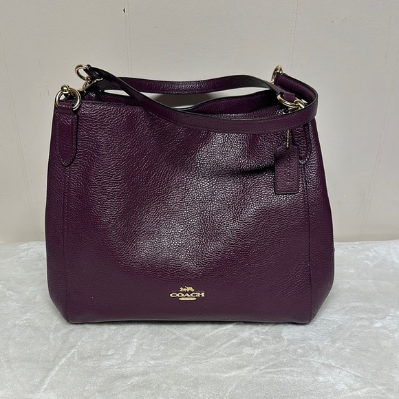 Coach Hallie Shoulder Bag Refined pebble leather Boysenberry Purple / Gold - Picture 1 of 16